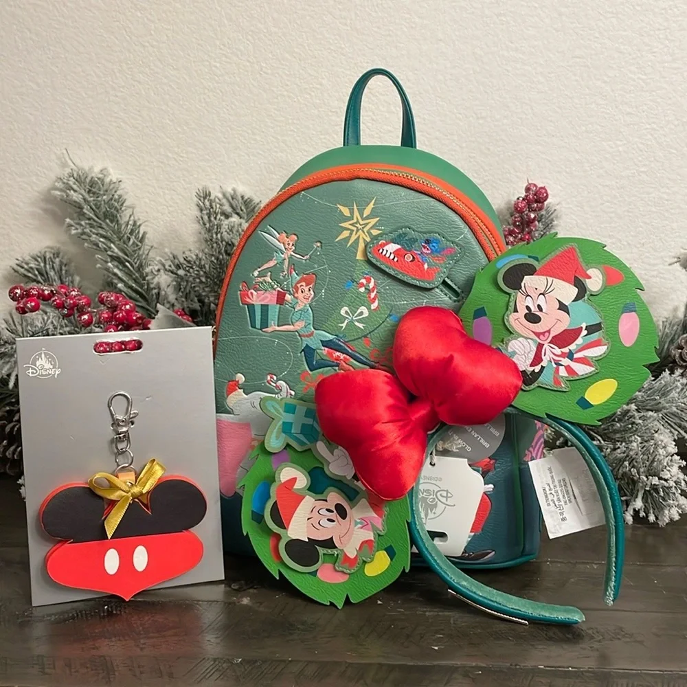 Disney Parks 2023 Loungefly Christmas Holiday GID Backpack Set NEW - Picture 1 of 5